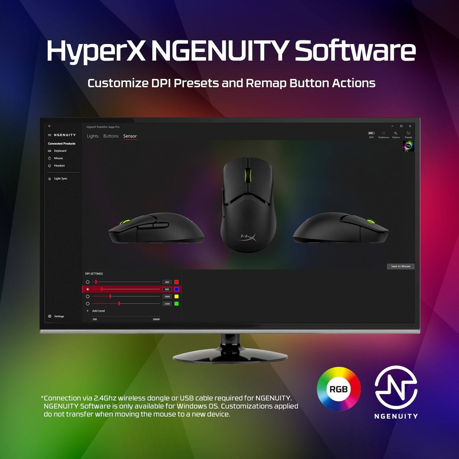 Souris de jeu sans fil HyperX Pulsefire Saga Pro