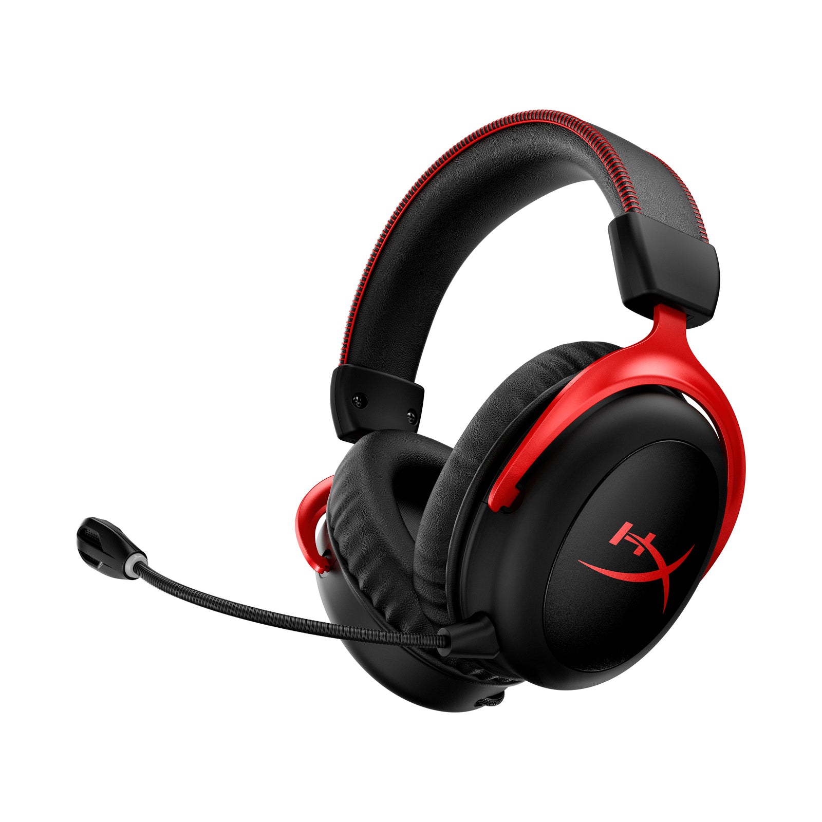 HyperX Cloud II wireless gaming headset displaying the front left hand side featuring the detachable noise cancelling microphone